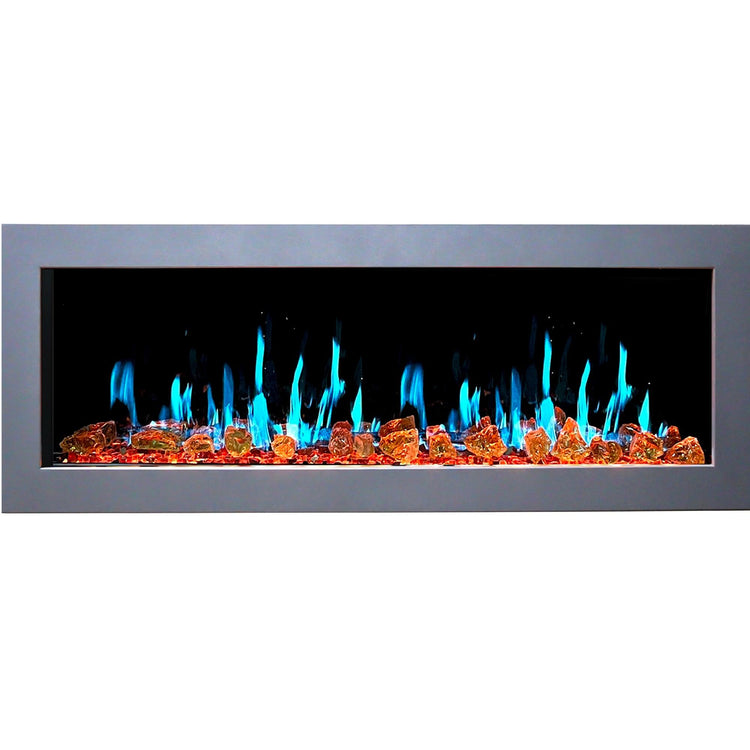 Silver Trim Wall mount with Glass - ZopaFlame Fireplaces