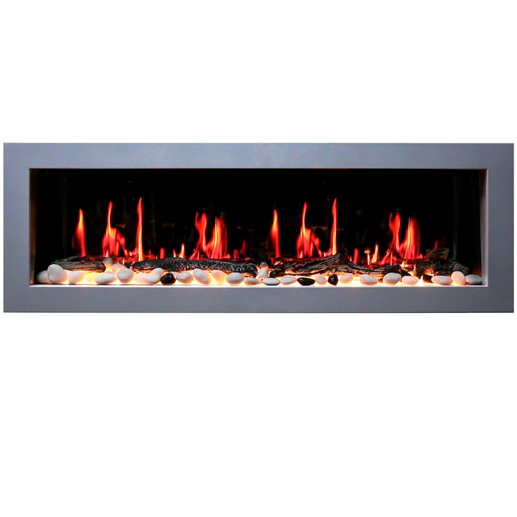 Silver Trim Wall mount with Pebbles - ZopaFlame Fireplaces