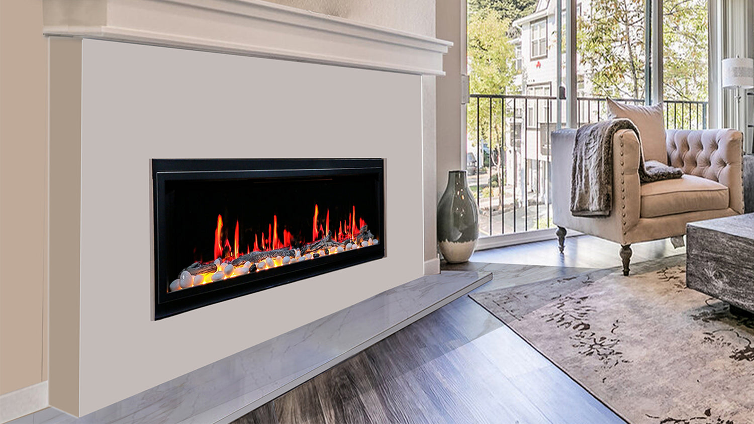 Linear wall-mount or  built-in fireplace two way install