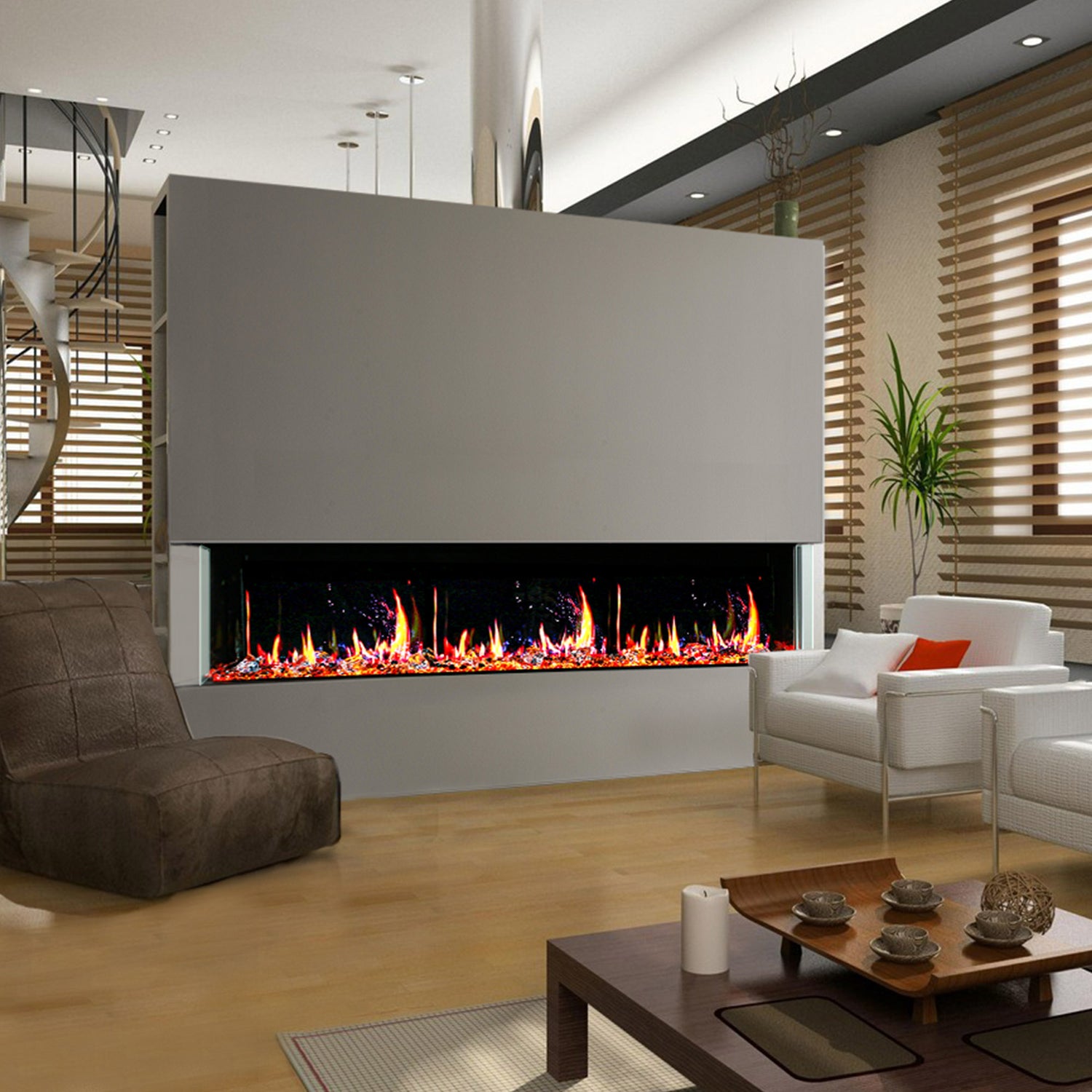 TriSatar 3-Side electric fireplace 72inch smart | zopaflame.com 