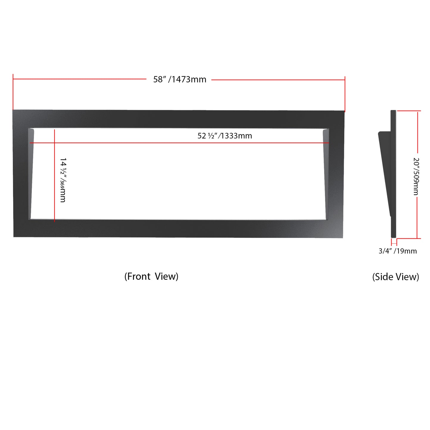 Zopaflame 58-in Electric Fireplace Black Trim Kit dimensions