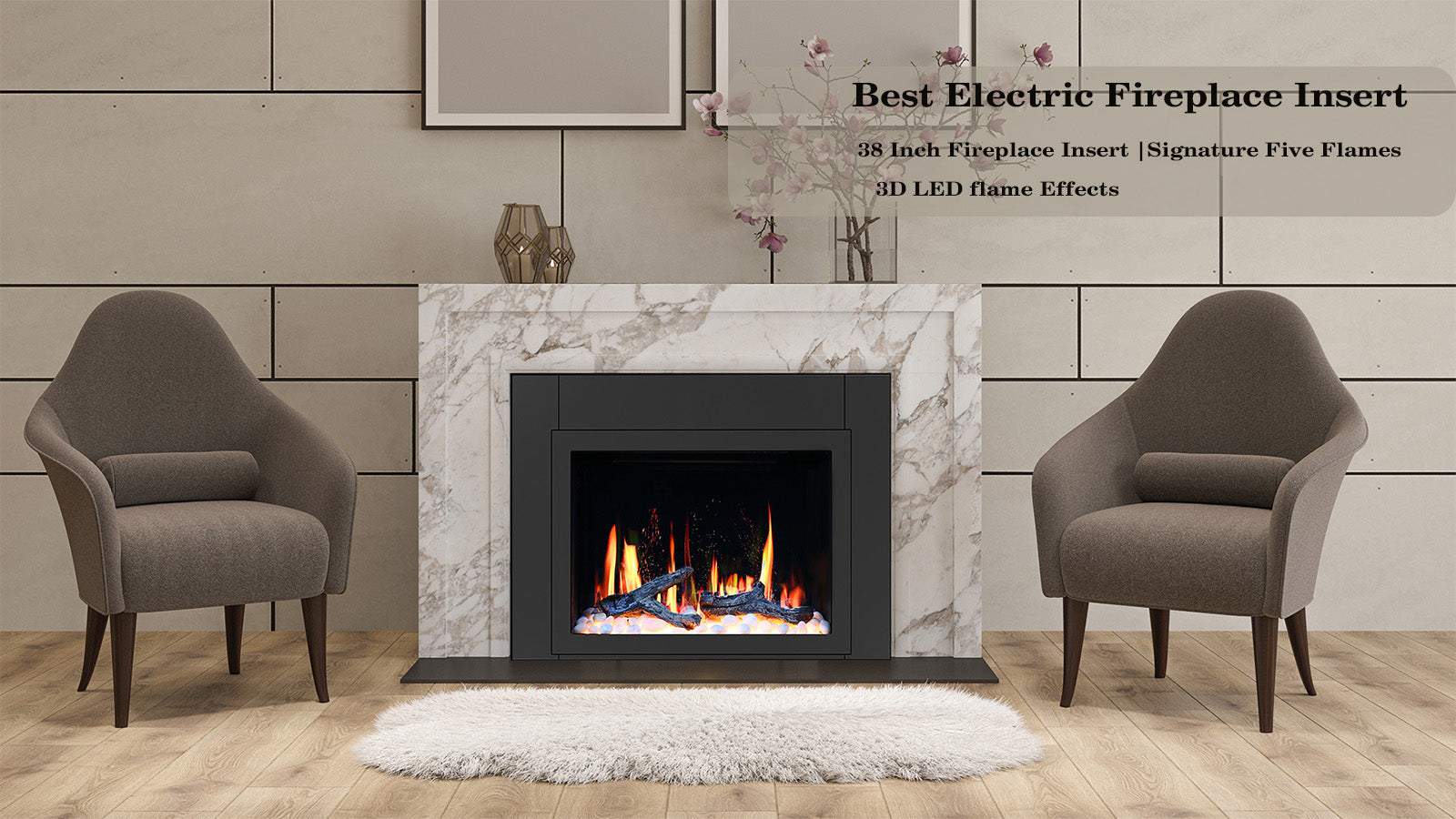 Zopaflame 38 inch smart fireplace insert for livingroom