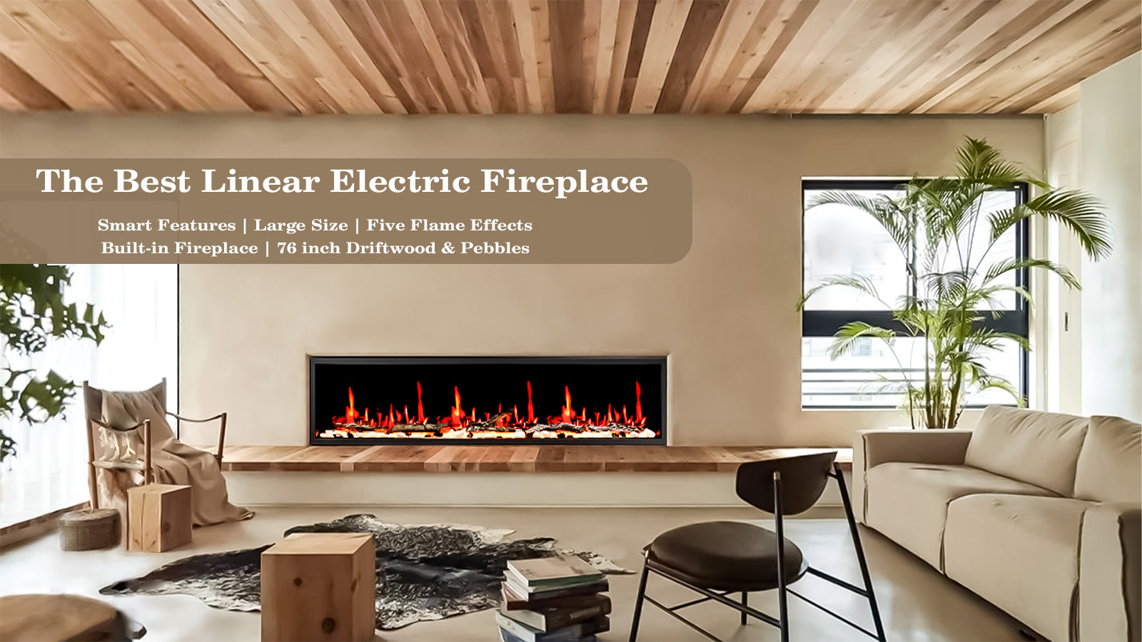 Zopflame 76 inch built-in linear electric fireplace for living room