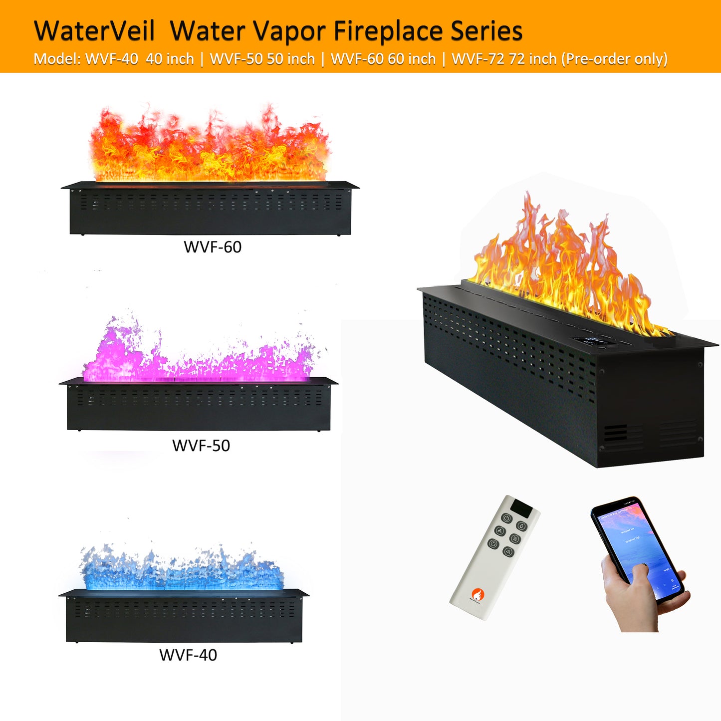 Water Vapor 60 inches Linear Electric Fireplaces - WVF-60