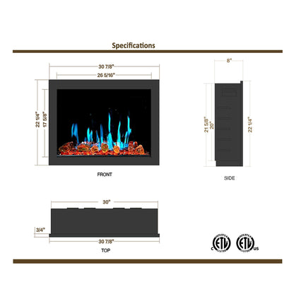 ZopaFlame™ 30" Smart Electric Fireplace Insert Black - BGSZP3030 - ZopaFlame Fireplaces