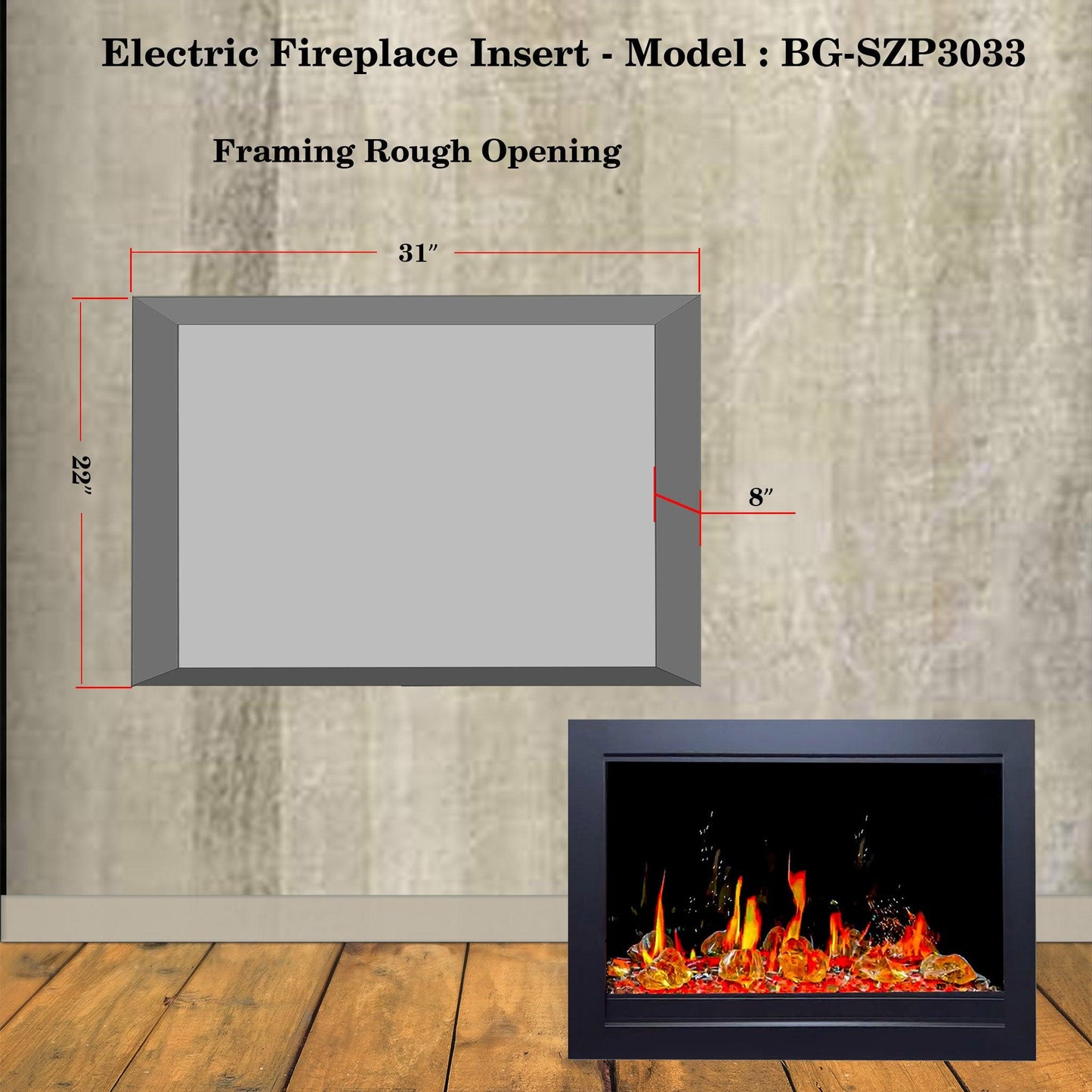ZopaFlame™ 33" Smart Electric Fireplace Insert Black - BGSZP3033 - ZopaFlame Fireplaces