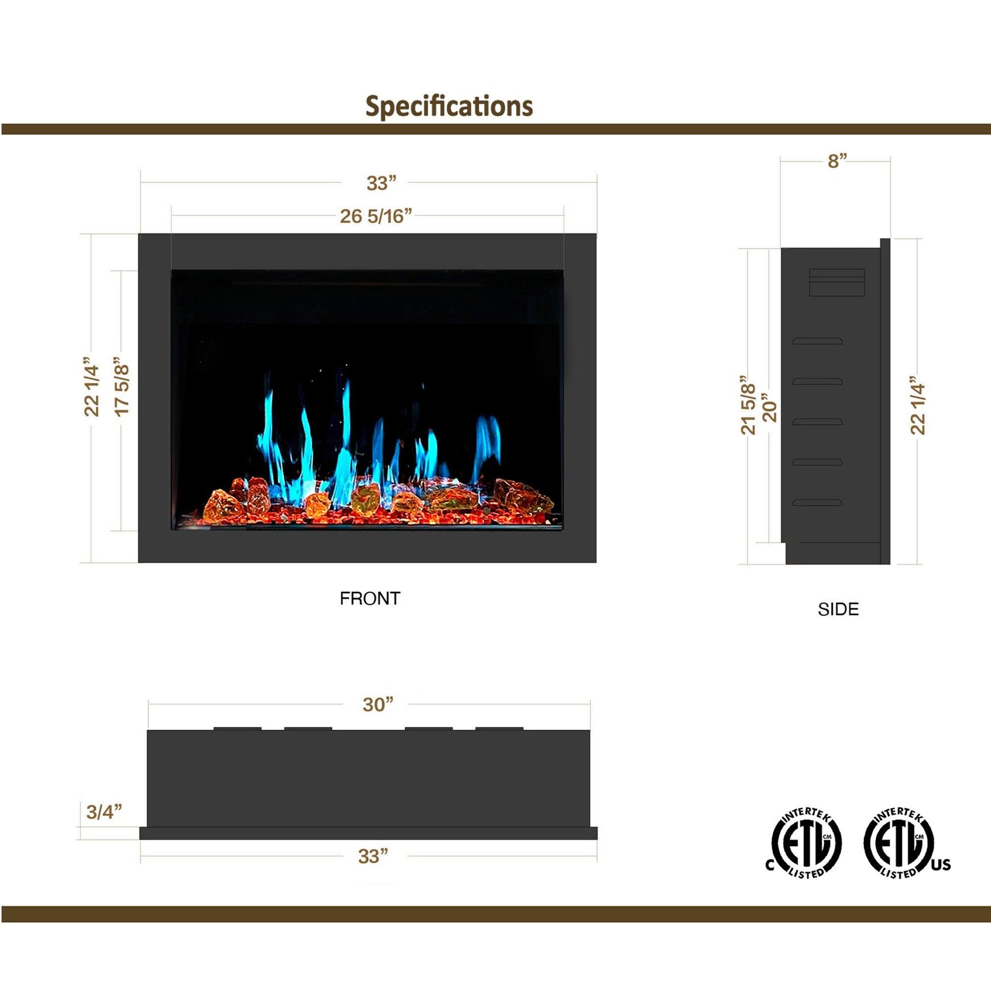 ZopaFlame™ 33" Smart Electric Fireplace Insert Black - BGSZP3033 - ZopaFlame Fireplaces