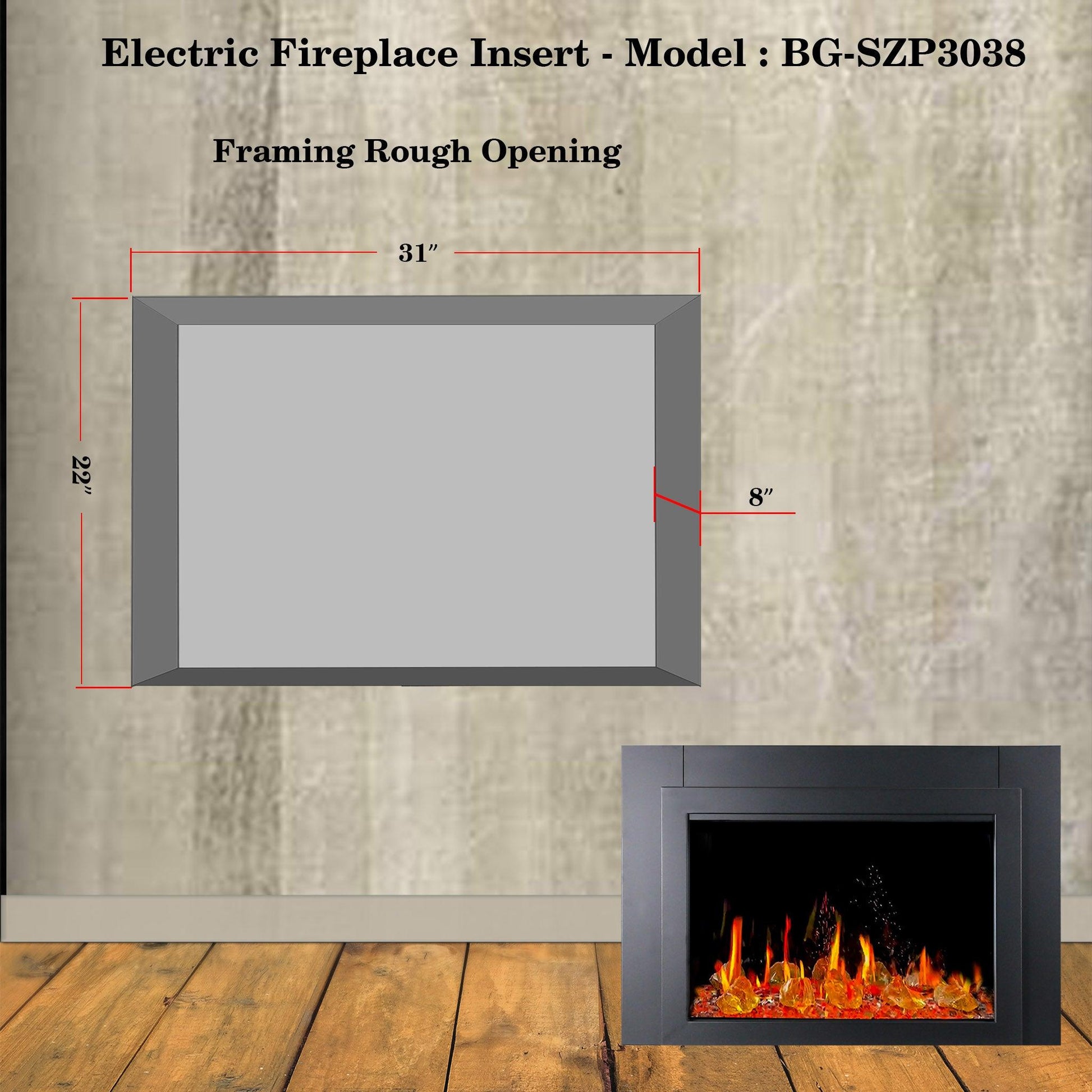 ZopaFlame™ 38" Smart Electric Fireplace Insert Black - BGSZP3038 - ZopaFlame Fireplaces