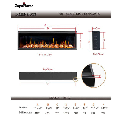 ZopaFlame™ 45" Linear Built-in Electric Fireplace - BC17455X - ZopaFlame Fireplaces