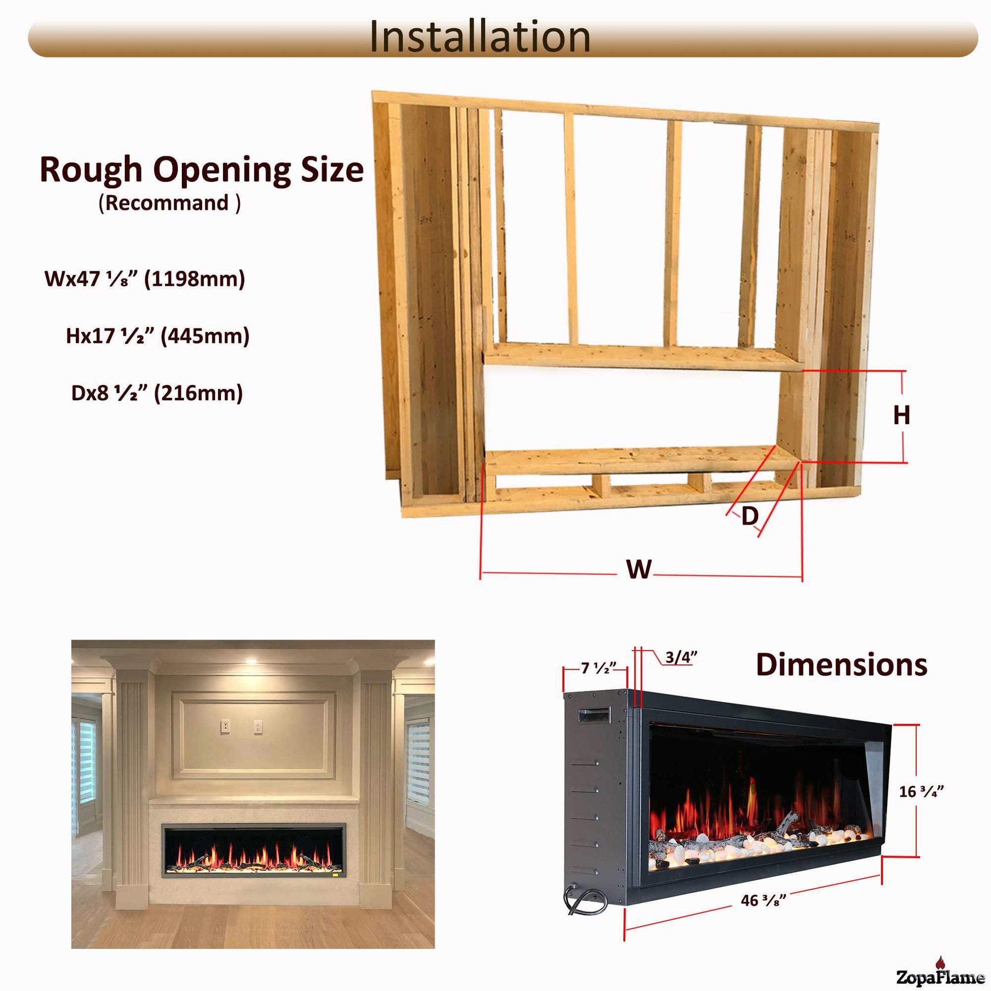 ZopaFlame™ 45" Linear Built-in Electric Fireplace - BP17455X - ZopaFlame Fireplaces