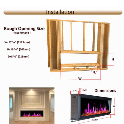 ZopaFlame™ 56" Linear Built-in Electric Fireplace - BG19555V - ZopaFlame Fireplaces