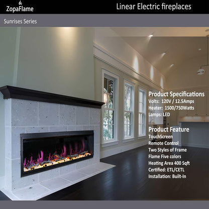 ZopaFlame™ 65" Linear Built-in Electric Fireplace - BP17655X - ZopaFlame Fireplaces