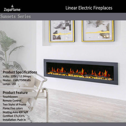 ZopaFlame™ 67" Linear Wall-mount Electric Fireplace - BP17688X - ZopaFlame Fireplaces