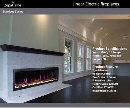 ZopaFlame™ 76" Linear Built-in Electric Fireplace - BP19755V - ZopaFlame Fireplaces